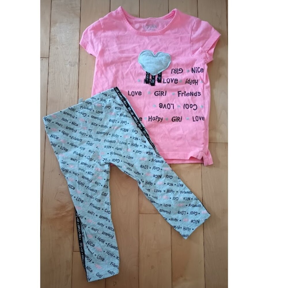 Girls' Pink T-Shirt and Grey Leggings Set, size 6